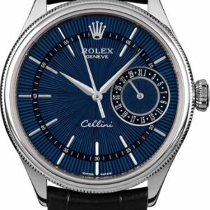 Rolex Cellini Date Blue Dial Black Leather Strap Men’s Watch 50519