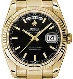 Rolex Day-Date 36 Black Dial Gold Oyster Bracelet Watch 118238