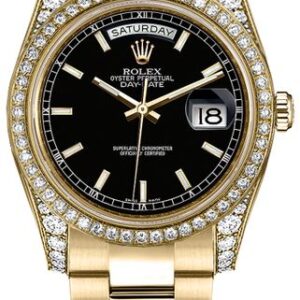 Rolex Day-Date 36 Black Dial Gold Oyster Bracelet Watch 118388