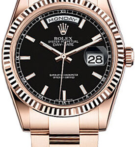 Rolex Day-Date 36 Black Dial Gold Watch 118235