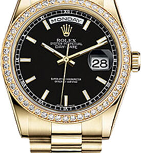 Rolex Day-Date 36 Black Dial Gold Watch 118348