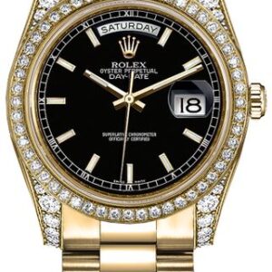 Rolex Day-Date 36 Black Dial Gold Watch 118388