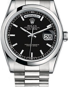 Rolex Day-Date 36 Black Dial Platinum Men’s Watch 118206