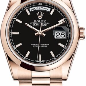 Rolex Day-Date 36 Black Dial Rose Gold Watch 118205