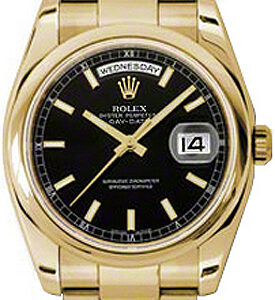 Rolex Day-Date 36 Black Dial Solid Gold Watch 118208