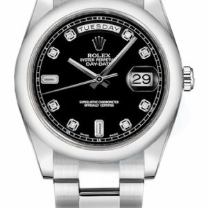 Rolex Day-Date 36 Black Dial White Gold Watch 118209