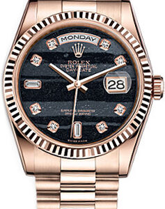 Rolex Day-Date 36 Black Diamond Dial Gold Watch 118235