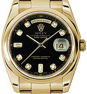 Rolex Day-Date 36 Black Diamond Gold Watch 118208