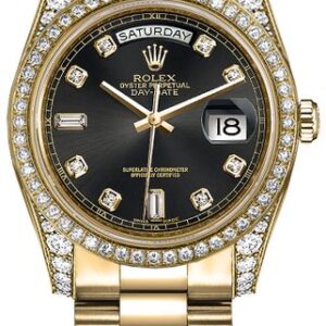 Rolex Day-Date 36 Black Diamond Gold Watch 118388