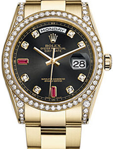 Rolex Day-Date 36 Black Diamond Rubies Gold Watch 118388