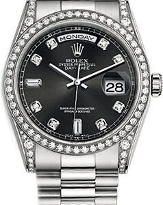 Rolex Day-Date 36 Black Diamond White Gold Watch 118389