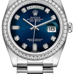 Rolex Day-Date 36 Blue Dial Diamond Bezel Women’s Watch 128349RBR