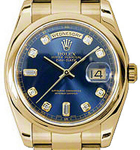 Rolex Day-Date 36 Blue Diamond Dial Gold Watch 118208