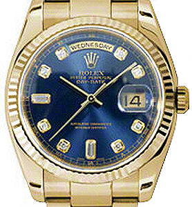 Rolex Day-Date 36 Blue Diamond Dial Watch 118238