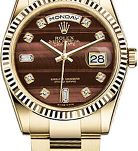 Rolex Day-Date 36 Brown Diamond Gold Oyster Bracelet Watch 118238