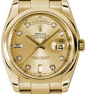 Rolex Day-Date 36 Champagne Diamond Dial Gold Watch 118208