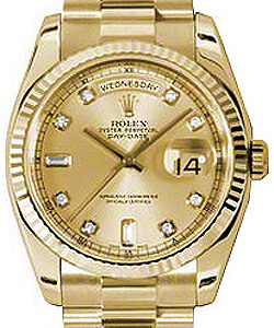 Rolex Day-Date 36 Champagne Diamond Gold Watch 118238