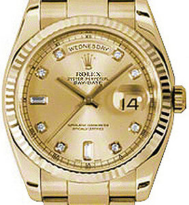 Rolex Day-Date 36 Champagne Diamond Oyster Bracelet Watch 118238