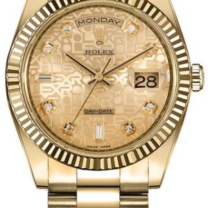 Rolex Day-Date 36 Champagne Jubilee Diamond Gold Watch 118238