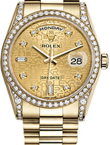 Rolex Day-Date 36 Champagne Jubilee Diamond Gold Watch 118388