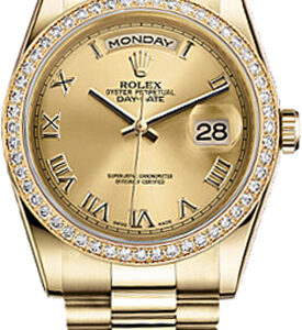 Rolex Day-Date 36 Champagne Roman Numeral Dial Gold Watch 118348