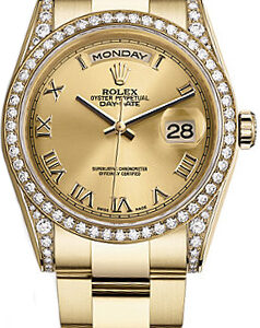 Rolex Day-Date 36 Champagne Roman Numeral Gold Watch 118388