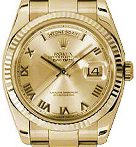 Rolex Day-Date 36 Champagne Roman Numeral Yellow Gold Watch 118238