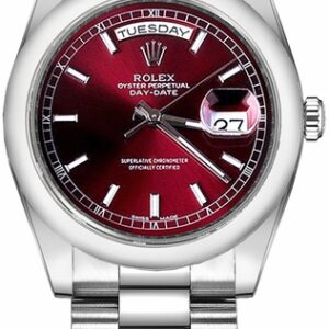 Rolex Day-Date 36 Cherry Red Dial Platinum Watch 118206