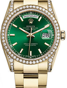 Rolex Day-Date 36 Green Dial 18K Gold Watch 118388