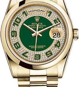 Rolex Day-Date 36 Green Dial Gold Watch 118208