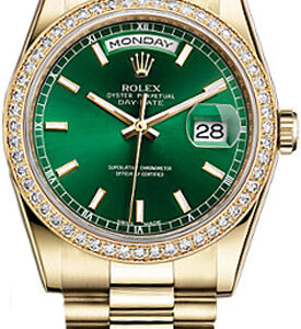 Rolex Day-Date 36 Green Dial Gold Watch 118348