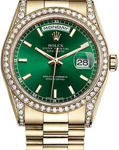 Rolex Day-Date 36 Green Dial Gold Watch 118388