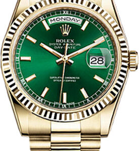 Rolex Day-Date 36 Green Dial Solid Gold Watch 118238