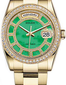 Rolex Day-Date 36 Green Diamond Gold Watch 118348