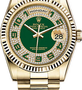 Rolex Day-Date 36 Green Diamond Pave Dial Gold Watch 118238