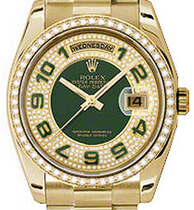 Rolex Day-Date 36 Green Diamond President Bracelet Watch 118348