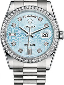 Rolex Day-Date 36 Ice Blue Diamond Dial Platinum Watch 118346