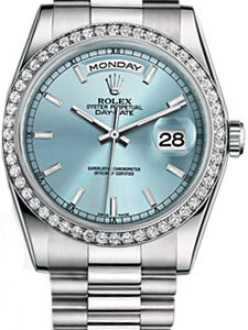 Rolex Day-Date 36 Ice Blue Diamond President Bracelet Watch 118346