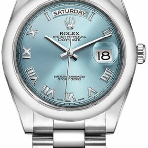 Rolex Day-Date 36 Ice Blue Roman Numeral Dial Watch 118206