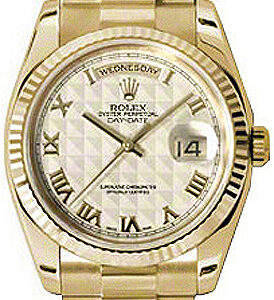 Rolex Day-Date 36 Ivory Dial Fluted Bezel Gold Watch 118238