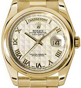 Rolex Day-Date 36 Ivory Roman Numeral Dial Gold Watch 118208