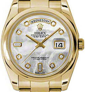 Rolex Day-Date 36 Mother of Pearl Diamond Gold Watch 118208