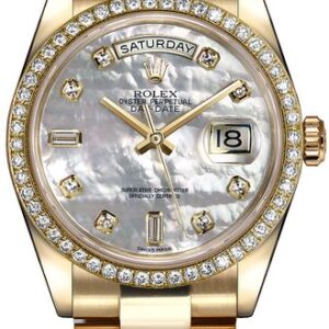 Rolex Day-Date 36 Mother of Pearl Diamond Gold Watch 118348