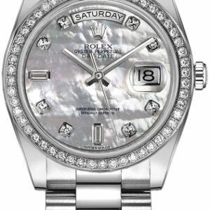 Rolex Day-Date 36 Mother of Pearl Diamond Platinum Watch 118346