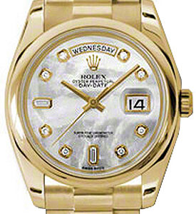 Rolex Day-Date 36 Mother of Pearl Diamond Solid Gold Watch 118208