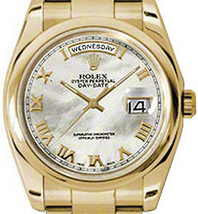 Rolex Day-Date 36 Mother of Pearl Roman Numeral Dial Watch 118208