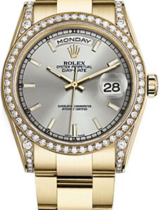 Rolex Day-Date 36 Silver Dial Gold Oyster Bracelet Watch 118388