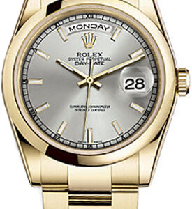 Rolex Day-Date 36 Silver Dial Gold Watch 118208