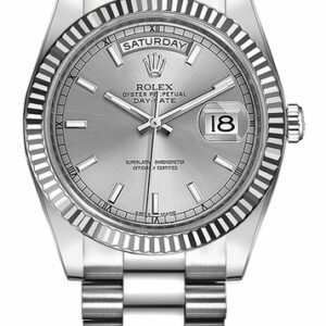 Rolex Day-Date 36 Silver Dial Solid 18K White Gold Watch 118239