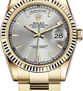 Rolex Day-Date 36 Silver Dial Solid Gold Watch 118238